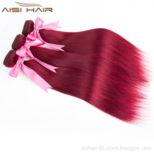 Aisi Hair  Price 8a Grade 3 Bundles Red Double Drawn Brazilian Hair Weave Bundles